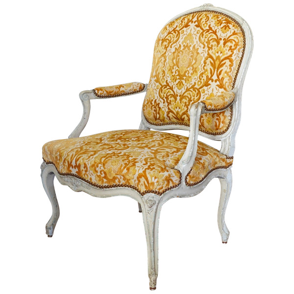 Fauteuil à la Reine d'époque Louis XV, velours frappé