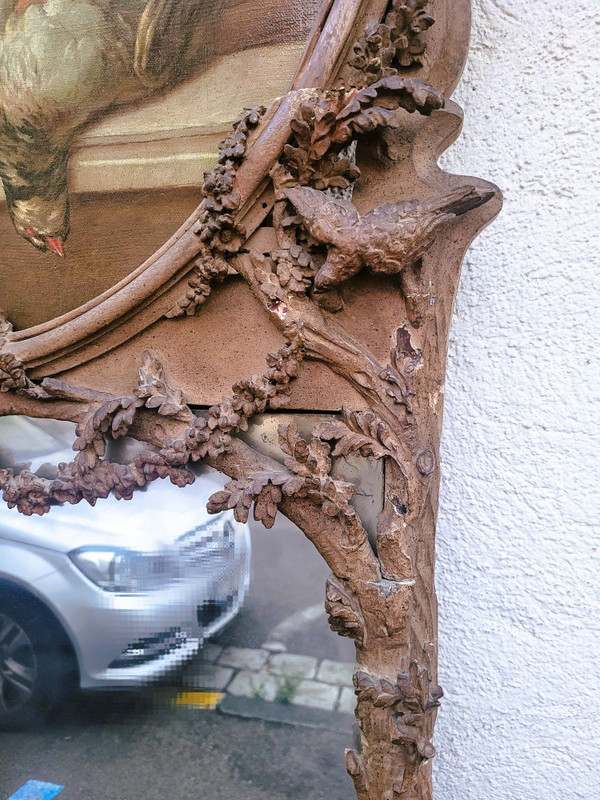 Large Carved Wood Trumeau With Birds Still Life, 19th Century