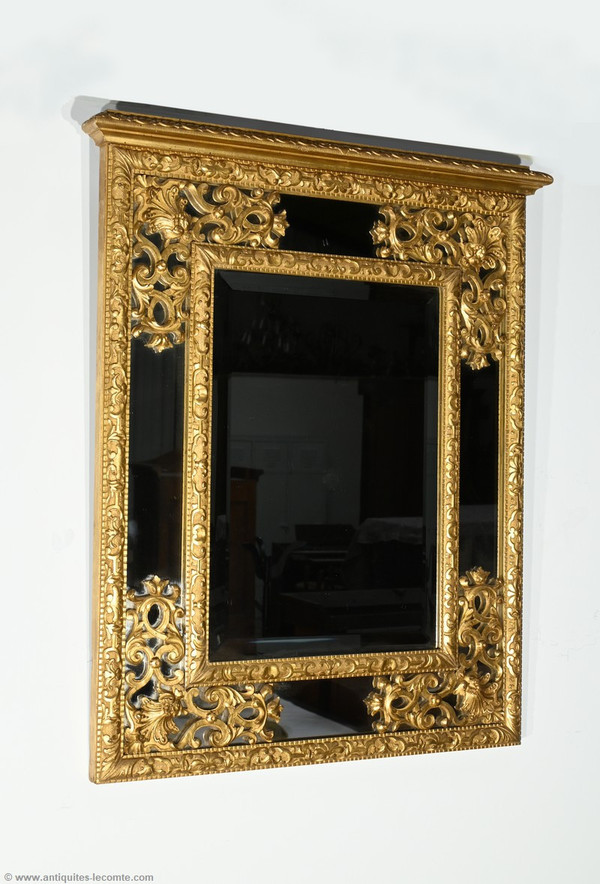 Gilded wood mirror with glazing beads, Napoleon III period - mid-19th century