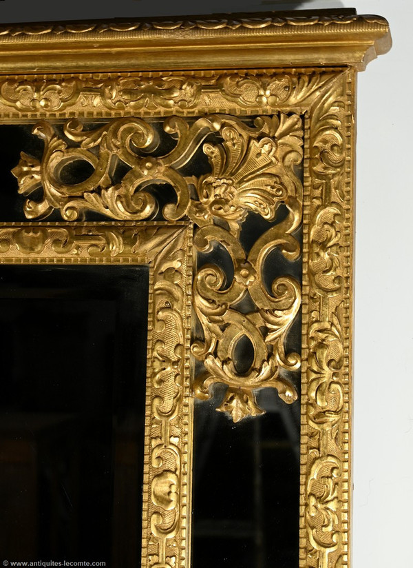 Gilded wood mirror with glazing beads, Napoleon III period - mid-19th century