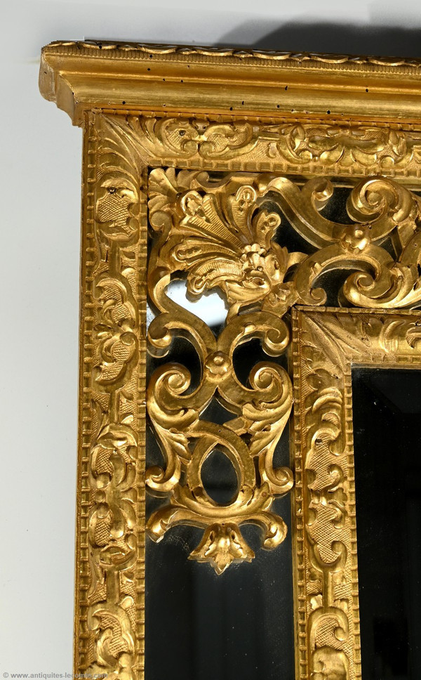 Gilded wood mirror with glazing beads, Napoleon III period - mid-19th century