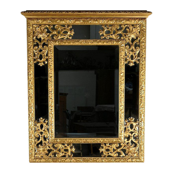 Gilded wood mirror with glazing beads, Napoleon III period - mid-19th century