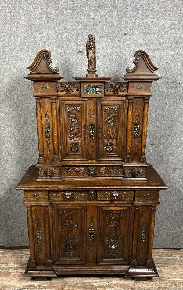 Ile-de-France" cabinet with two oak recessed bodies and marble plates circa 1800