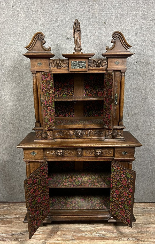 Ile-de-France" cabinet with two oak recessed bodies and marble plates circa 1800