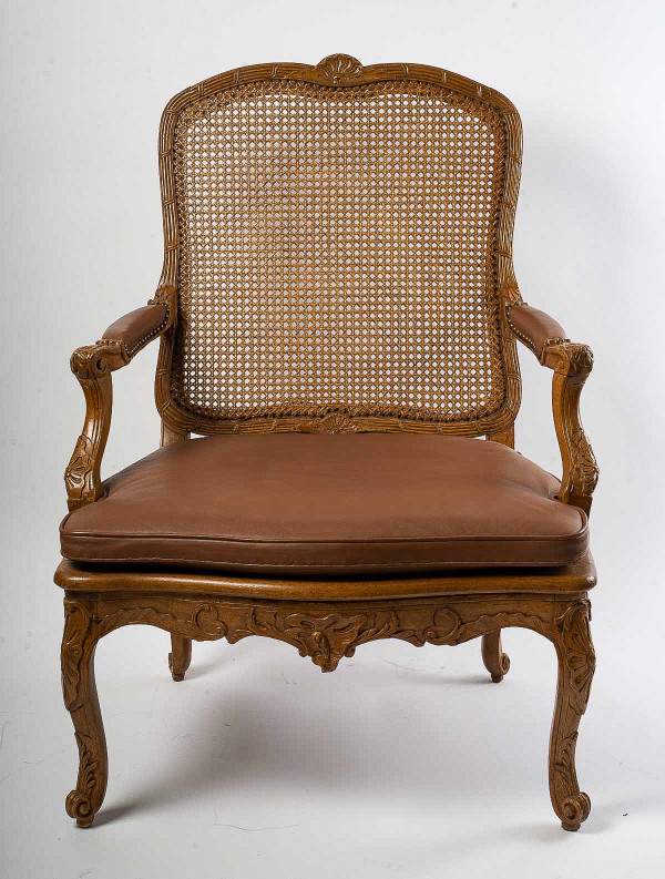 Jean-Baptiste Cresson Large French Louis XV Period Carved Caned Armchair Circa 1750