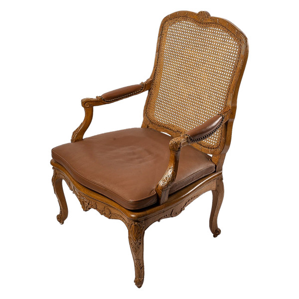 Jean-Baptiste Cresson Large French Louis XV Period Carved Caned Armchair Circa 1750