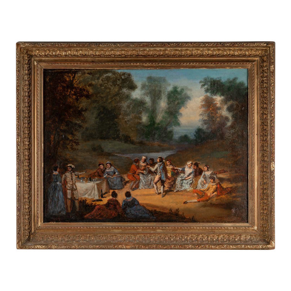 Scuola francese del XVIII secolo - Banchetto Champêtre olio su tela 1750 ca.