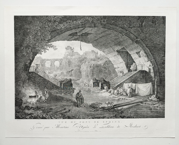 Sphinx Bridge Italy Engraving 19th C After Hubert Robert Etching  Old Print