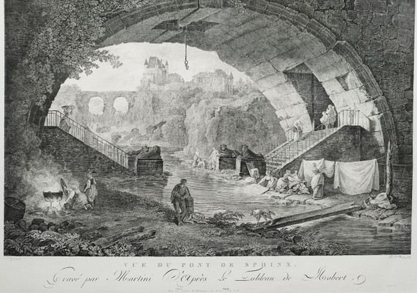 Sphinx Bridge Italy Engraving 19th C After Hubert Robert Etching  Old Print