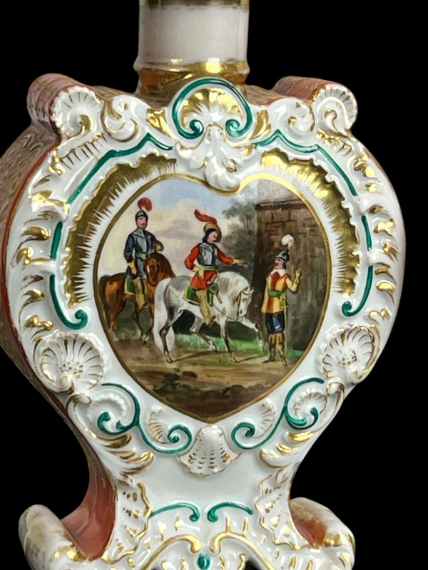 Jacob Petit ( 1796- 1868 ) Paire De Flacons En Porcelaine Polychrome De Scenes Courtoises 