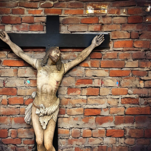 Christ En Croix Souffrant (Life Size) Polychrome Wood Late 18th Century H 250 Cm