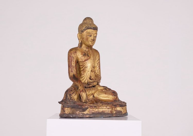 Buddha aus vergoldeter Bronze, Mandalay-Epoche