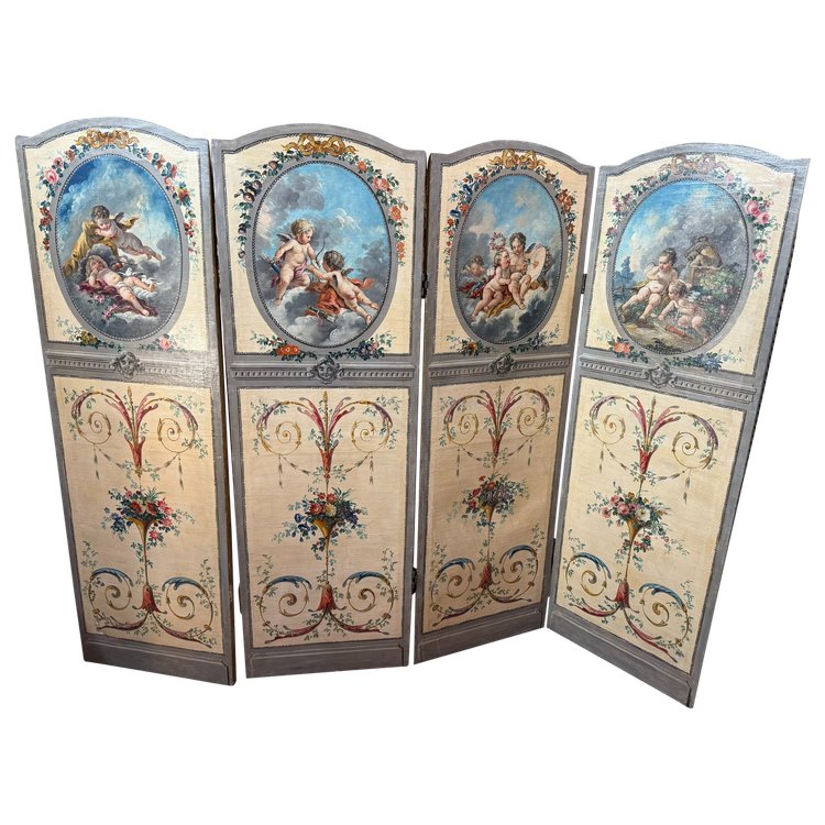 LOUIS XVI-STYLE FOUR-LEAF FOLDING SCREEN