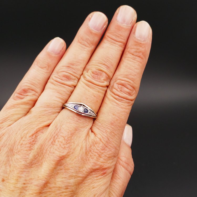 Calibrated Diamond And Sapphire Garter Ring, Gold And Platinum.