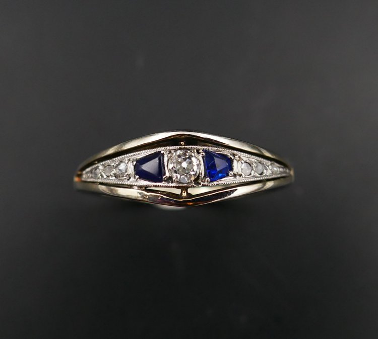 Calibrated Diamond And Sapphire Garter Ring, Gold And Platinum.