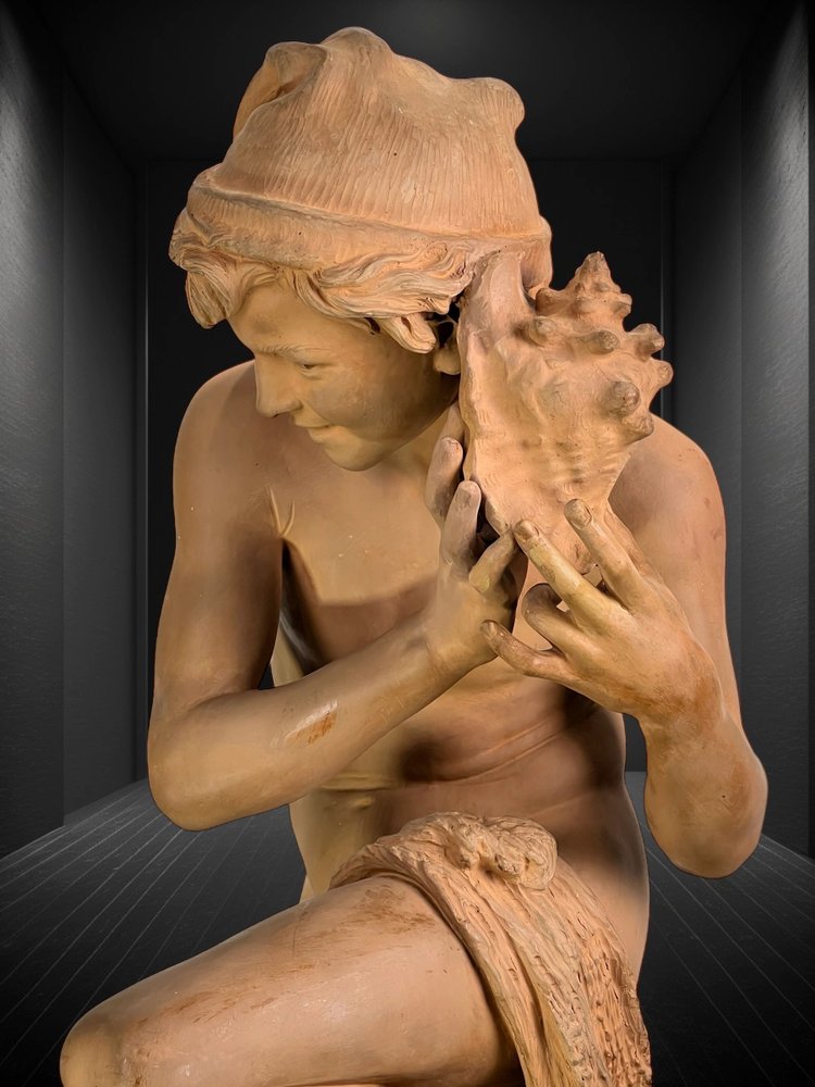 JEAN BAPTISTE CARPEAUX / TERRACOTTA FIRMATA IL PESCATORE NAPOLETANO CON CONCHIGLIA