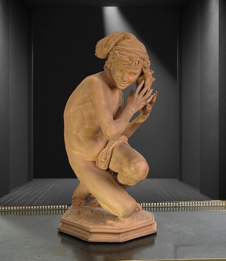 JEAN BAPTISTE CARPEAUX / TERRACOTTA FIRMATA IL PESCATORE NAPOLETANO CON CONCHIGLIA