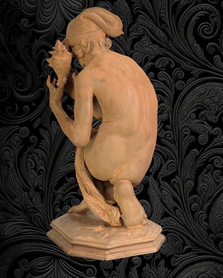 JEAN BAPTISTE CARPEAUX / TERRACOTTA FIRMATA IL PESCATORE NAPOLETANO CON CONCHIGLIA