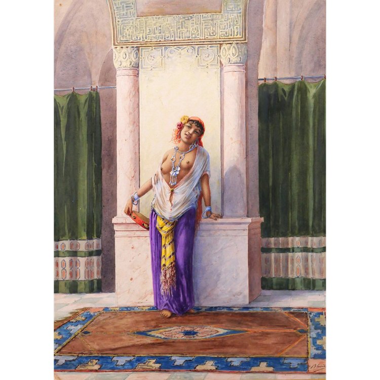 Marcel BLAIRAT 1849-1891 Nackte junge orientalische Frau, großes orientalistisches Aquarell, um 1880