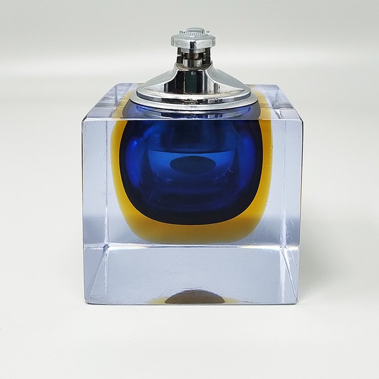 1960s Stunning Blue Table Lighter in Murano Sommerso Glass By Flavio Poli for Seguso