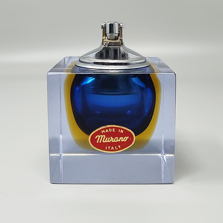 1960s Stunning Blue Table Lighter in Murano Sommerso Glass By Flavio Poli for Seguso