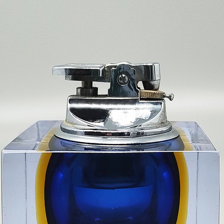 1960s Stunning Blue Table Lighter in Murano Sommerso Glass By Flavio Poli for Seguso