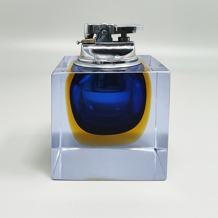 1960s Stunning Blue Table Lighter in Murano Sommerso Glass By Flavio Poli for Seguso