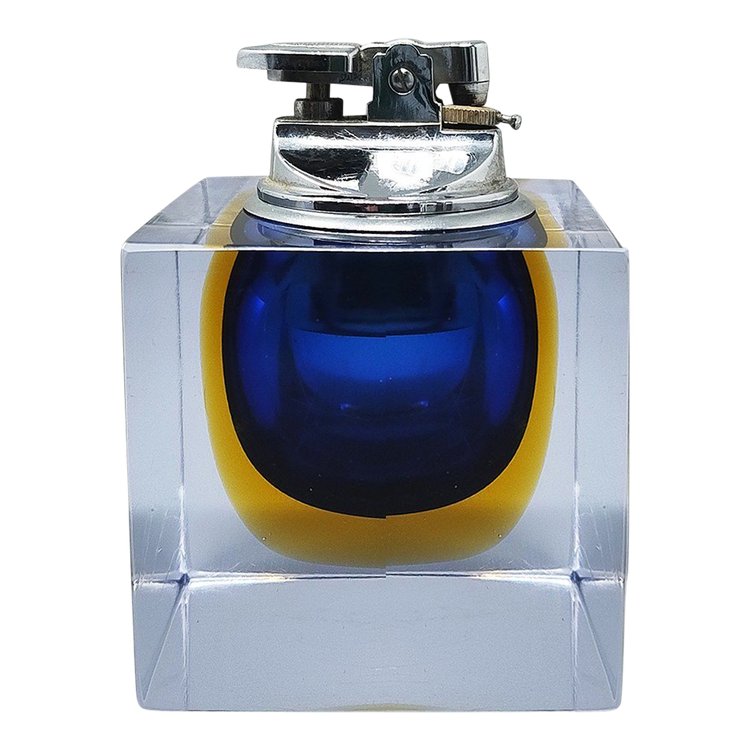 1960s Stunning Blue Table Lighter in Murano Sommerso Glass By Flavio Poli for Seguso