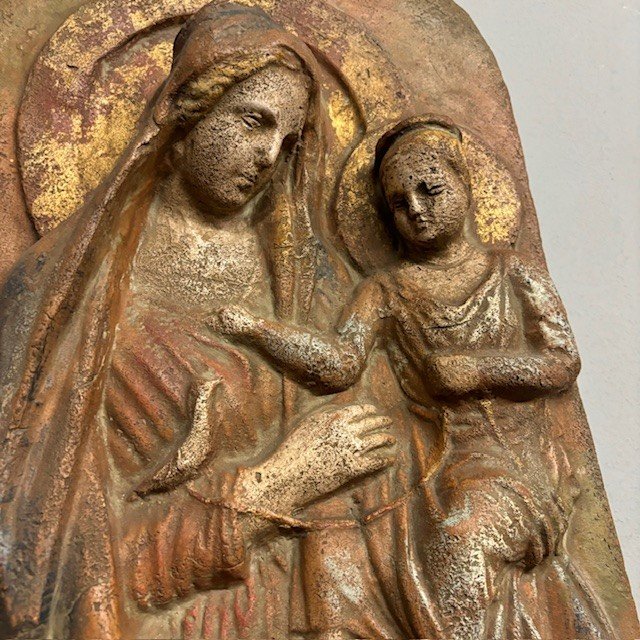 Antique plaque Virgin and Child in terracotta XIX - Florence - sec 52 x 32 prof 13