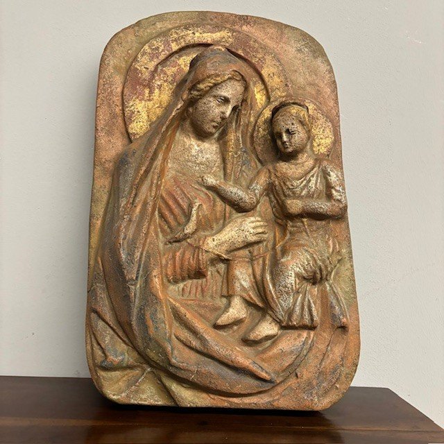 Antique plaque Virgin and Child in terracotta XIX - Florence - sec 52 x 32 prof 13