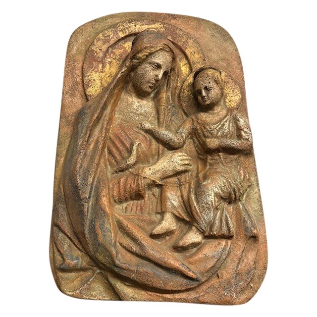 Antique plaque Virgin and Child in terracotta XIX - Florence - sec 52 x 32 prof 13