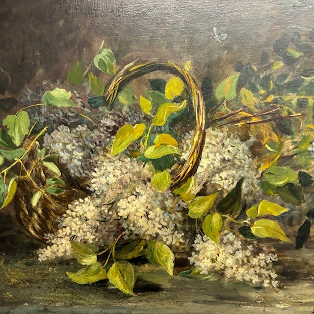 Ancienne paire de peintures à l'huile sur toile représentant des fleurs, 1892. Taille 82 x 72. Signé dans un cadre ancien 