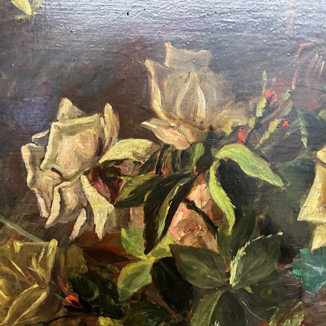 Ancienne paire de peintures à l'huile sur toile représentant des fleurs, 1892. Taille 82 x 72. Signé dans un cadre ancien 