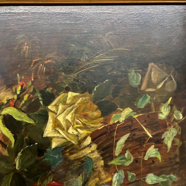 Ancienne paire de peintures à l'huile sur toile représentant des fleurs, 1892. Taille 82 x 72. Signé dans un cadre ancien 