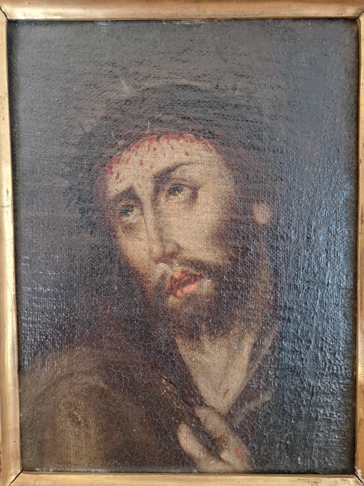 Spanish School, Ecce Homo, Oil on Canvas Mounted on Panel, 17th Century.