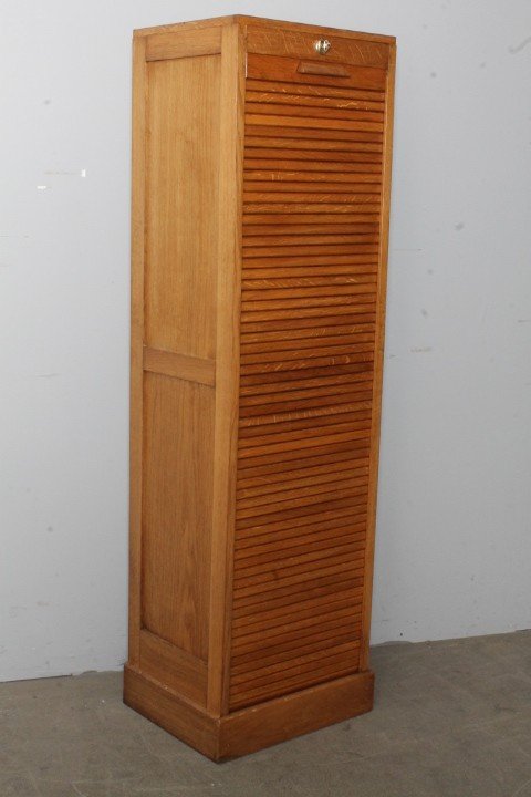 Art Deco oak filing cabinet shutter 1940. Size 43 x depth 35 Height. Restored. bookcases