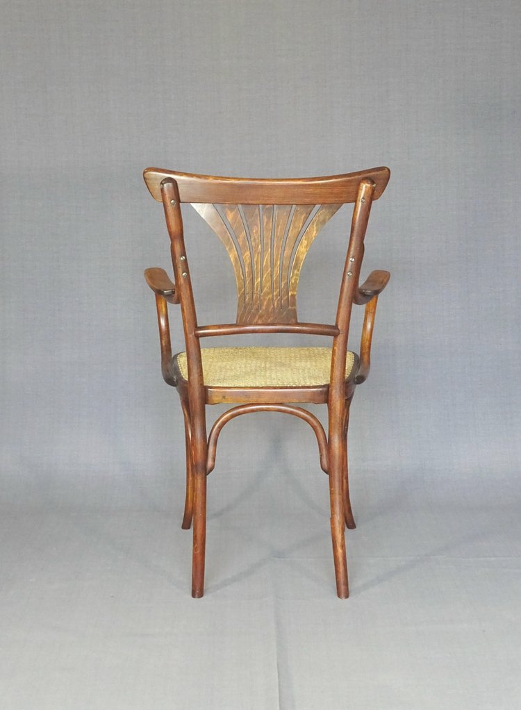 Fauteuil bentwood bois-courbé bistrot KOHN N°196, 1905,cannage neuf; No Thonet