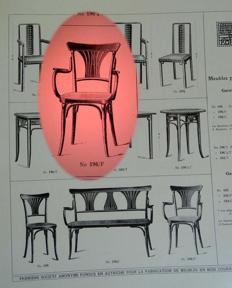 Fauteuil bentwood bois-courbé bistrot KOHN N°196, 1905,cannage neuf; No Thonet