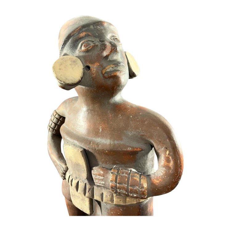 Mexiko, 1930er/1950er Jahre, Terrakottastatue, die einen Krieger im präkolumbianischen Geist darstellt.