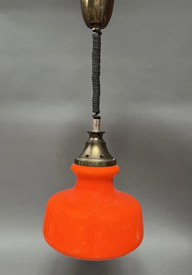 Hanging lamp in orange opaline from the 1960s