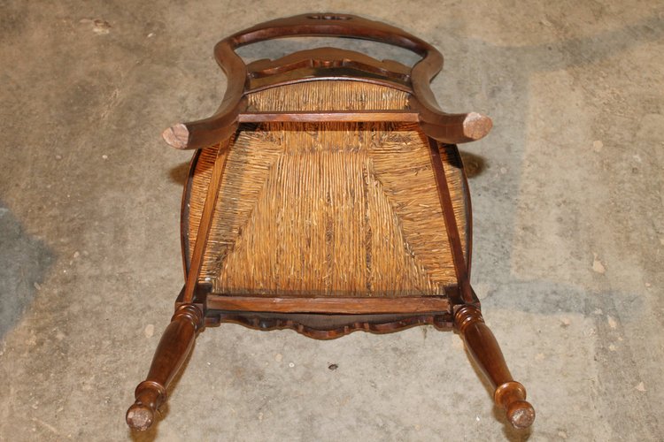 Suite of 4 cherrywood straw chairs 19th century Restoration period