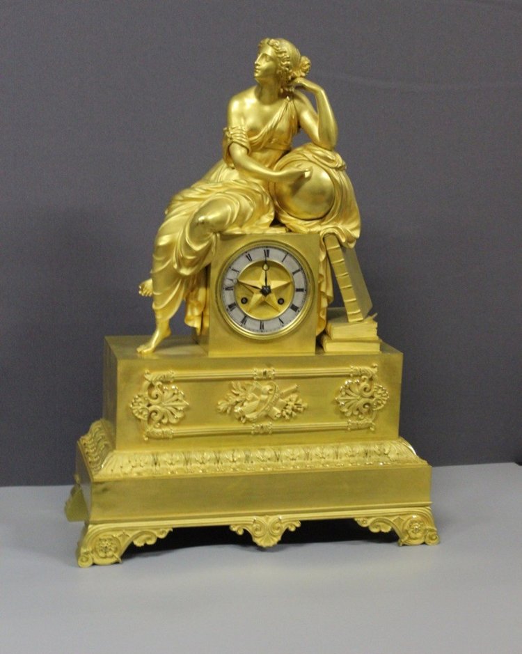 Restoration Clock In Gilt Bronze, Allegory of Astronomy Early 19th century