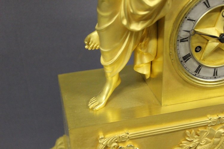 Restoration Clock In Gilt Bronze, Allegory of Astronomy Early 19th century