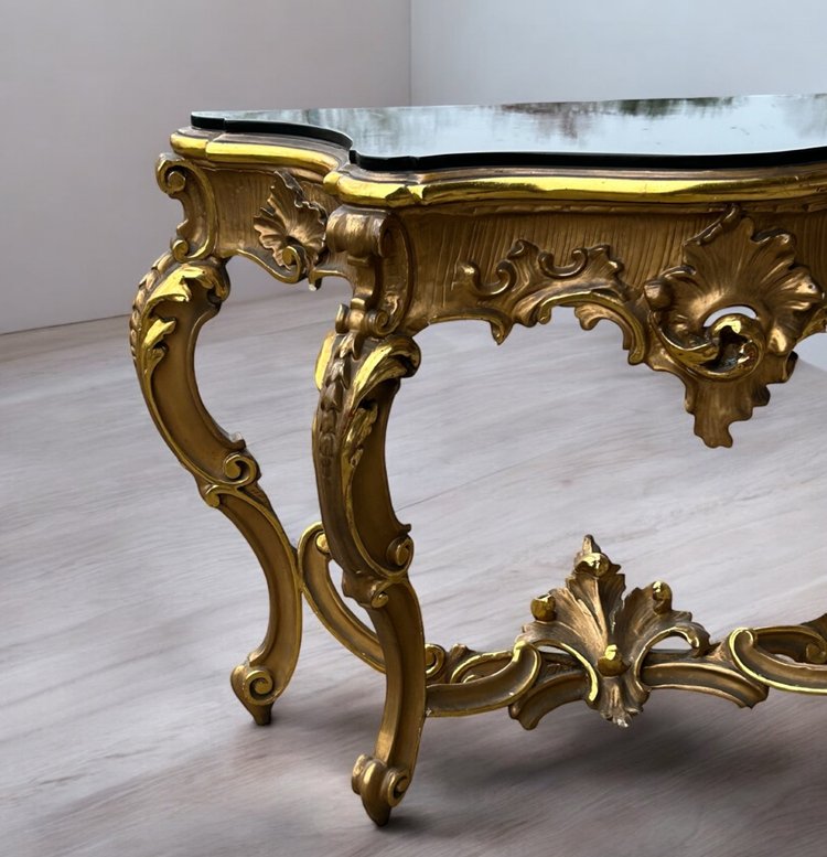 Grande Console Italienne En Bois Doré De Style Louis XV Fin XIXéme Siècle L 158 Cm