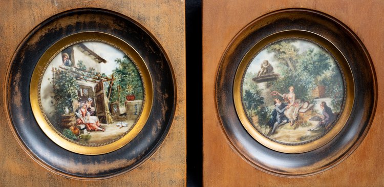 Group Of Four Antique Napoleon III Period 19th Century Paintings.