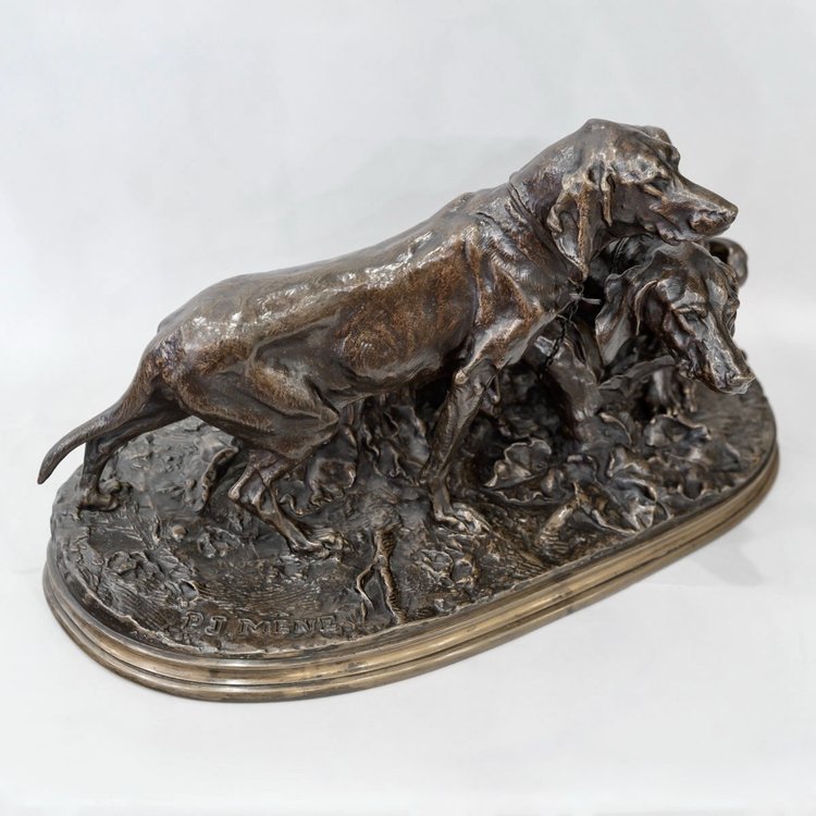 Bronzegruppe "Chiens Saintongeois Au Repos" (Saintonesische Hunde in Ruhe) Pierre - Jules Mêne (1810-1879)