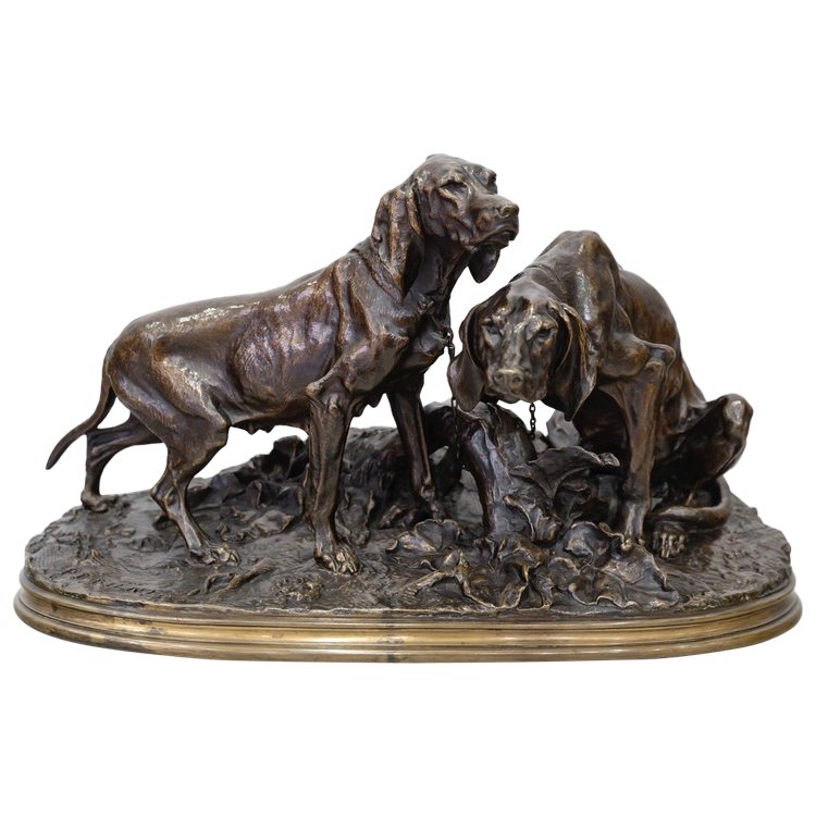 Bronzegruppe "Chiens Saintongeois Au Repos" (Saintonesische Hunde in Ruhe) Pierre - Jules Mêne (1810-1879)