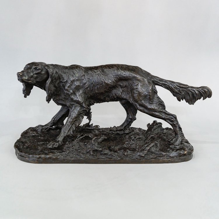 Scultura - Cane da caccia Setter , Pierre- Jules Mêne (1810-1879) - Bronzo