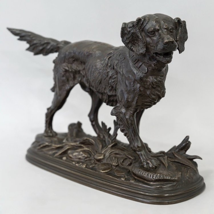 Sculpture - Pointing Spaniel Dog , Paul - Edouard Delabrièrre (1829-1912) - Bronze