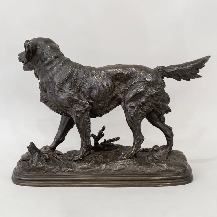 Sculpture - Pointing Spaniel Dog , Paul - Edouard Delabrièrre (1829-1912) - Bronze